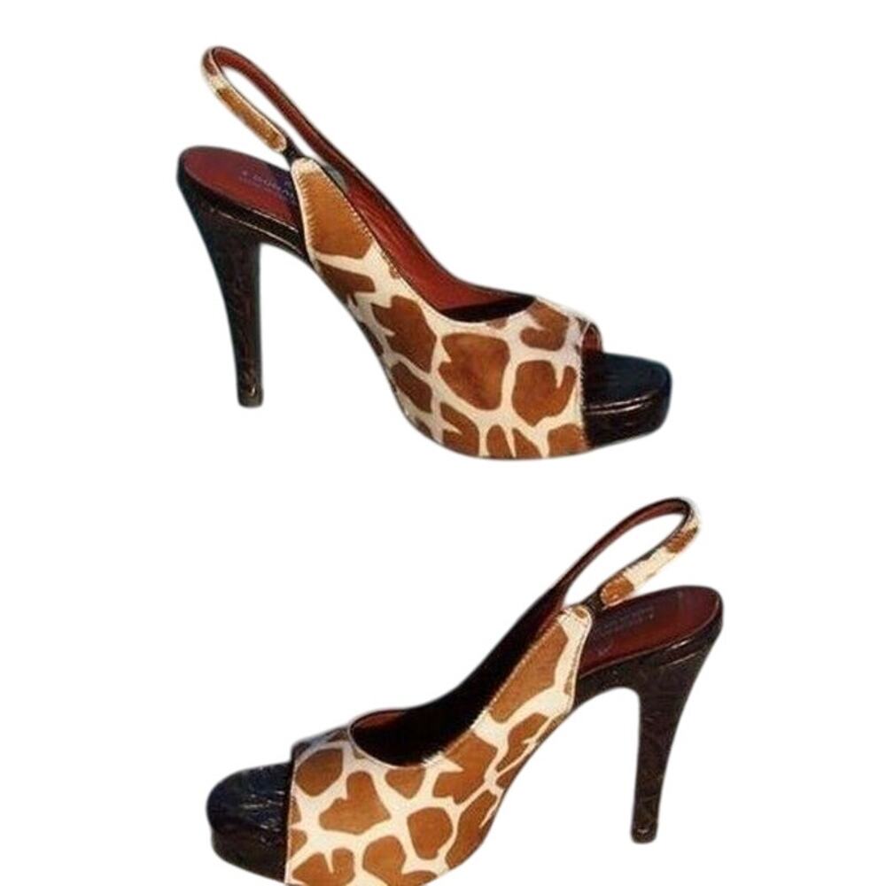 Donald Pliner Brown Gator Leather Hair Calf Shoe Platform Slingback NWT $295 sz6